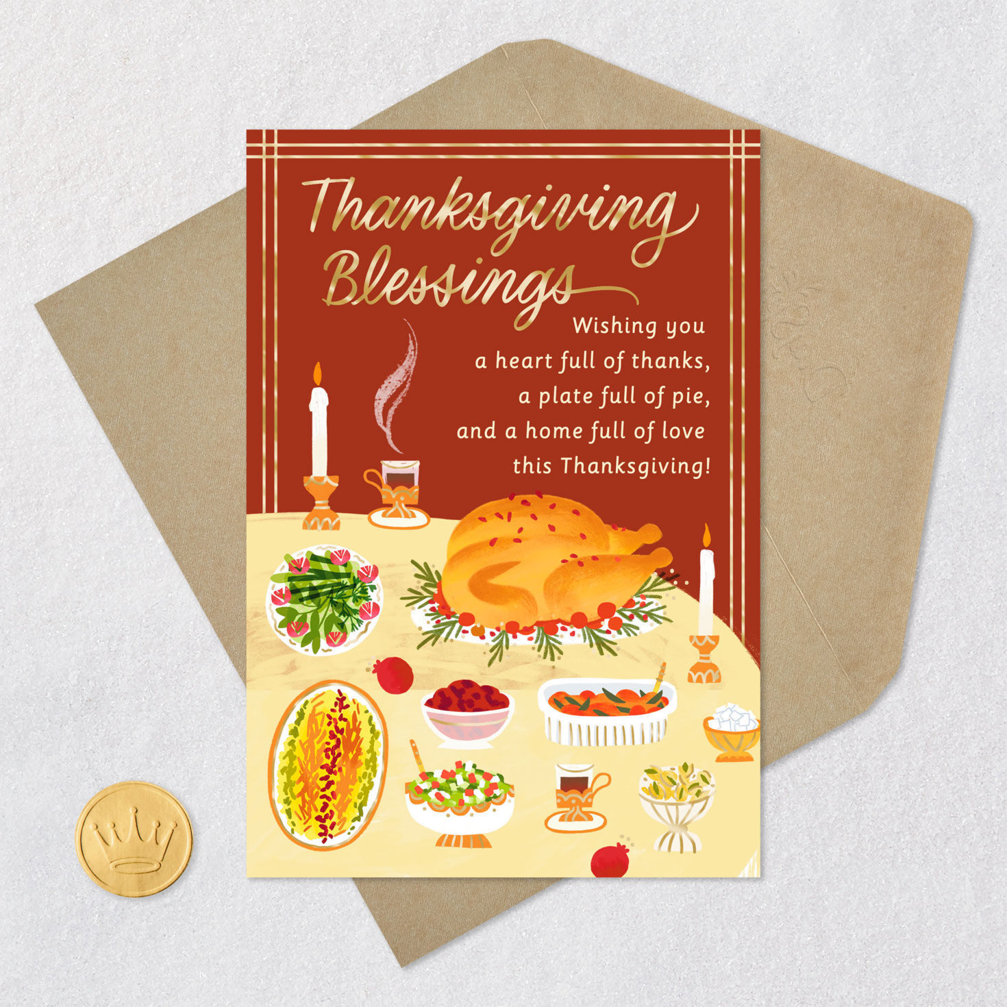 Bountiful Turkey Dinner Religious Thanksgiving Card Card Front with Envelope and Gold Seal image number 6