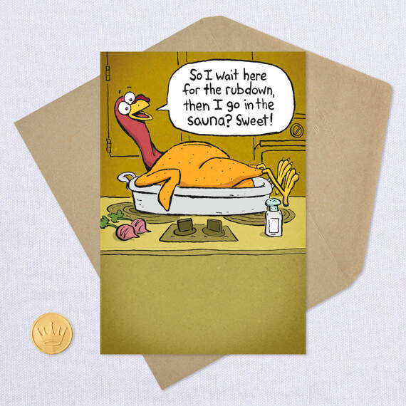 Turkey Rubdown and Sauna Funny Thanksgiving Card, , large image number 5