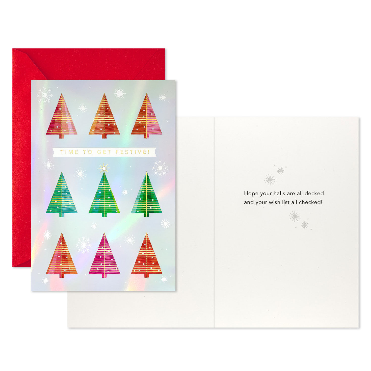 Geo Trees on Silver Foil Boxed Christmas Cards Card Front with Sentiment image number 3