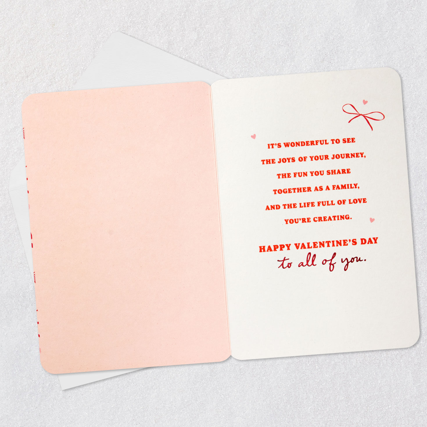 Red Bows on Pink Valentine for Daughter and Family Open card with envelope image number 3