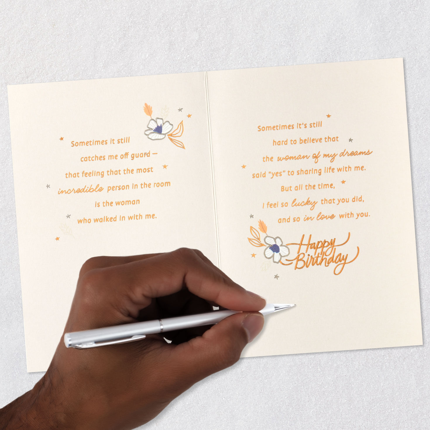 Lucky Horseshoe and Flowers Wife Birthday Card Signing card image number 7