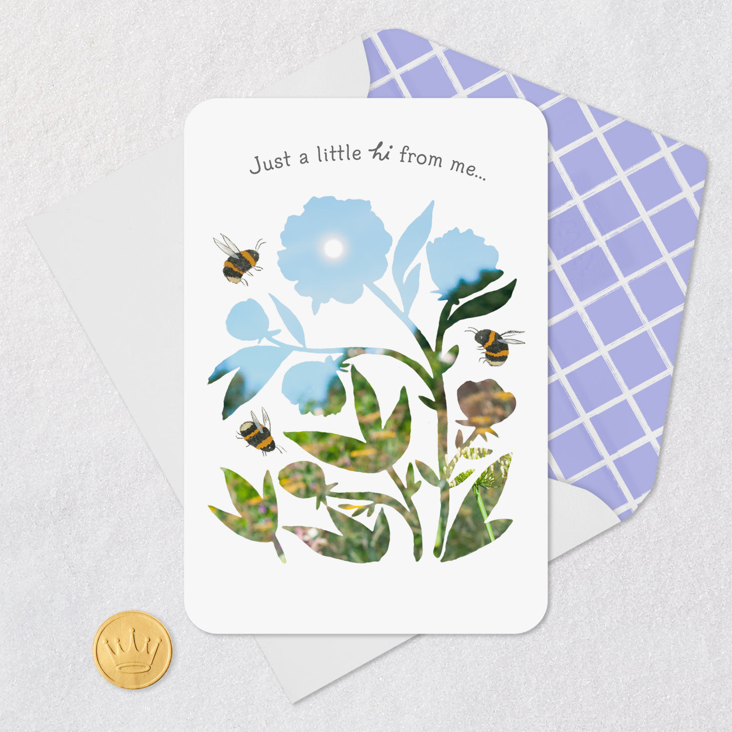 Bees and Flowers Thinking of You Card Card Front with Envelope and Gold Seal image number 5