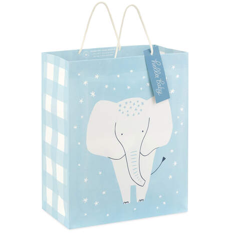 13" Elephant and Stars on Blue New Baby Large Gift Bag, , large