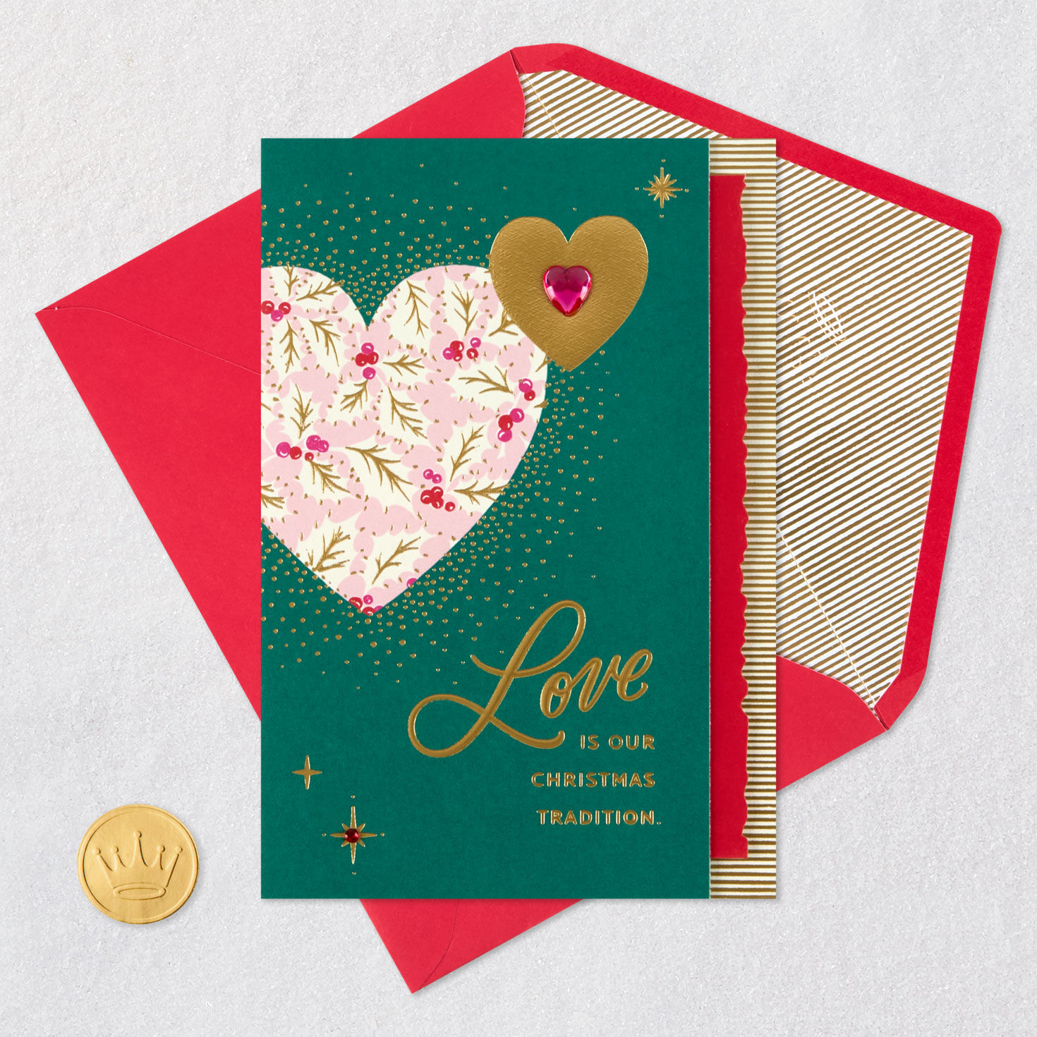 Vintage Hearts Lacey Chabert Romantic Christmas Card Card Front with Envelope and Gold Seal image number 7