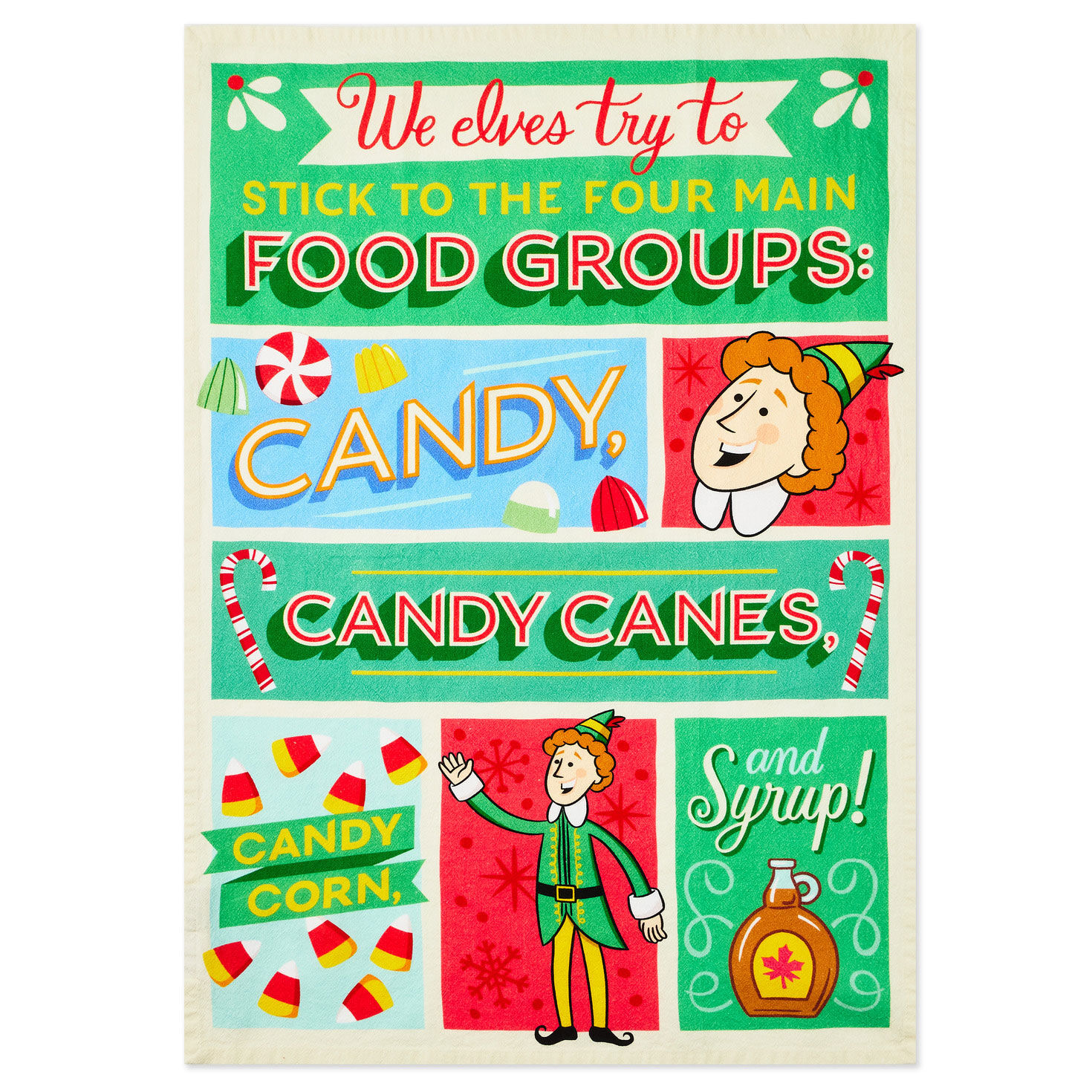 Buddy the Elf Four Food Groups Kitchen Towel front flat image number 2
