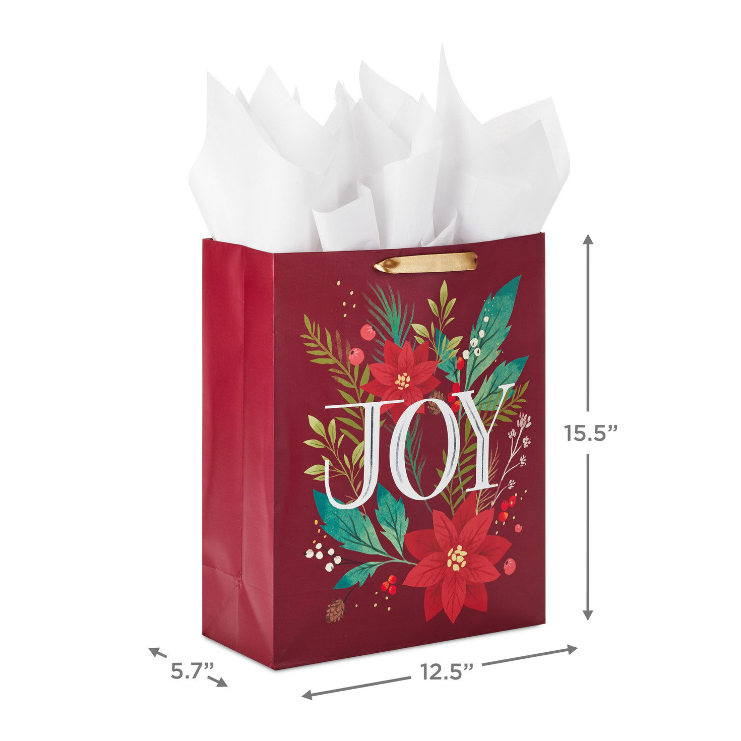 Joy and Poinsettia Extra-Large Holiday Gift Bag With Tissue Paper  image number 3