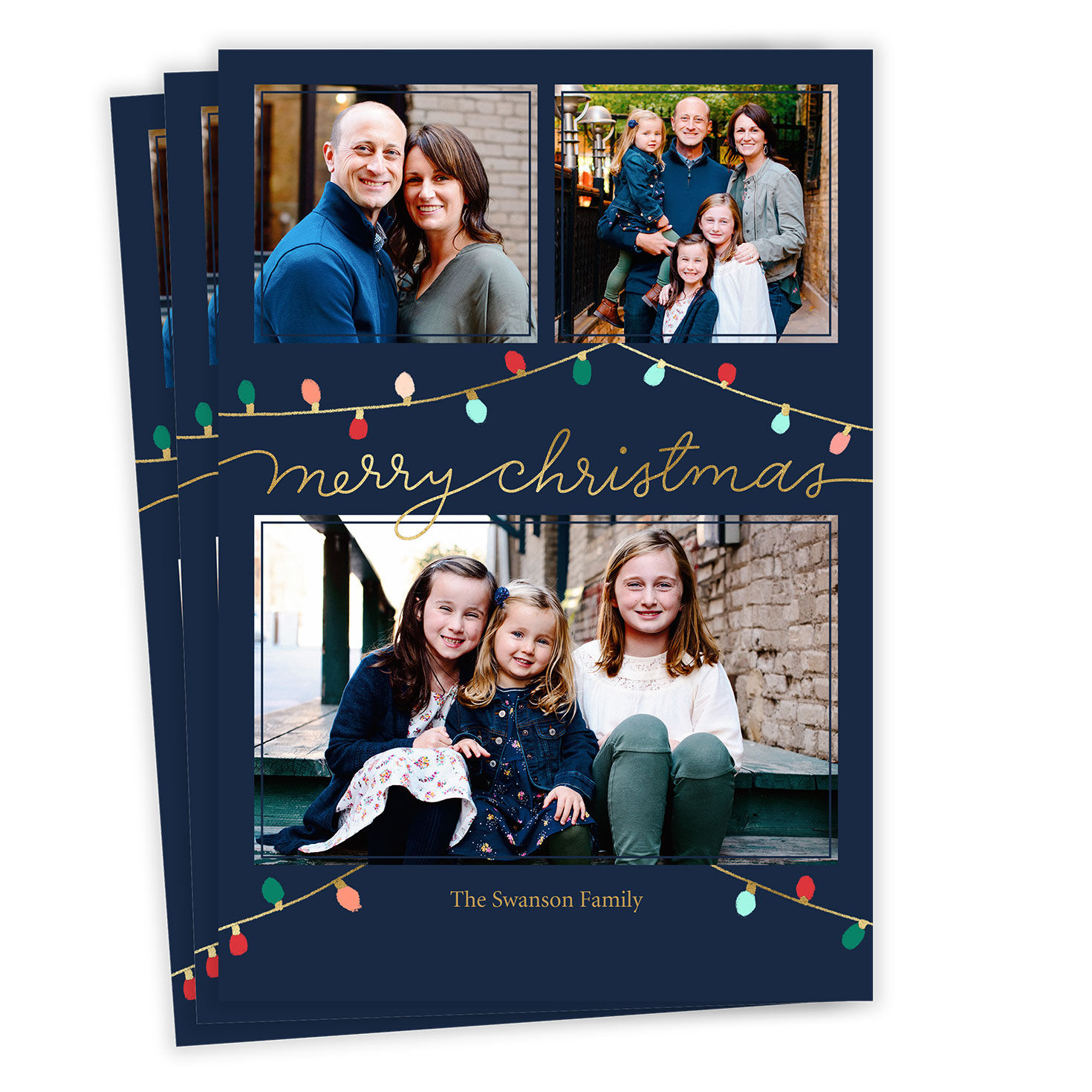 Colorful String Lights Flat Christmas Photo Card