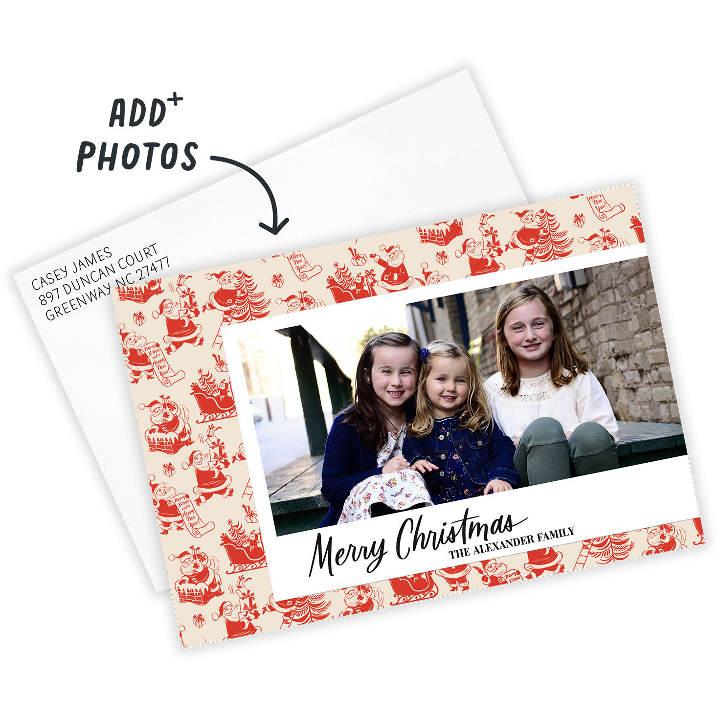 Vintage Santa Red Toile Flat Christmas Photo Card, , large image number 2