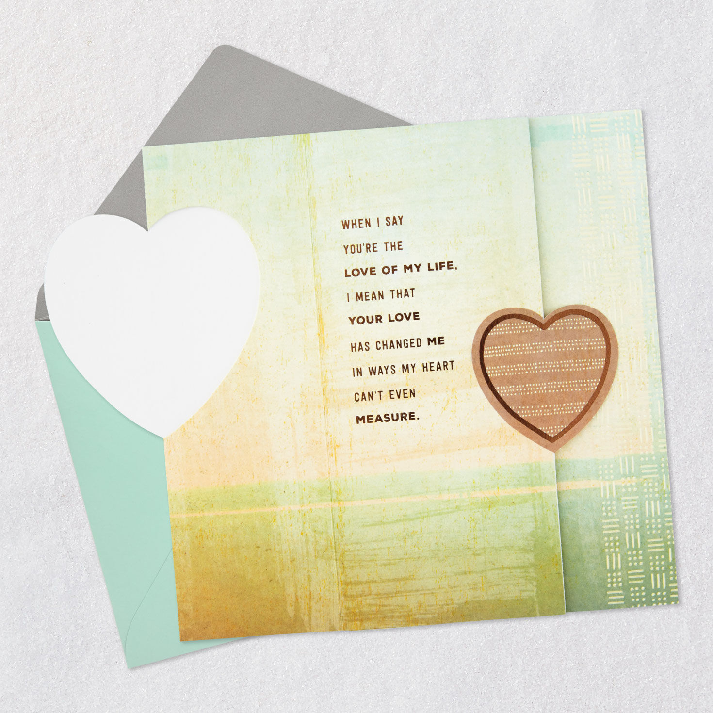 Green and Brown Hearts Love Card Open card with envelope image number 5