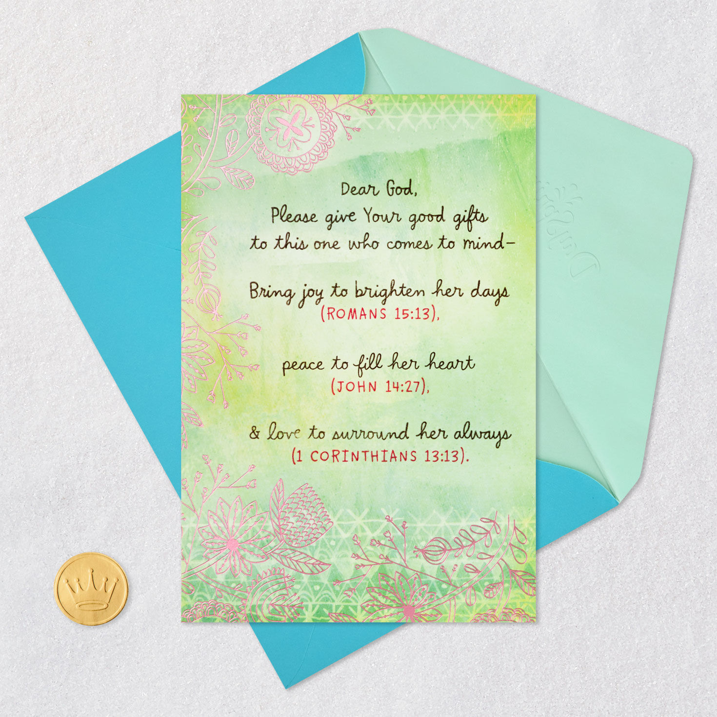Pink Flowers Religious Thinking of You Card for Her Card Front with Envelope and Gold Seal image number 6