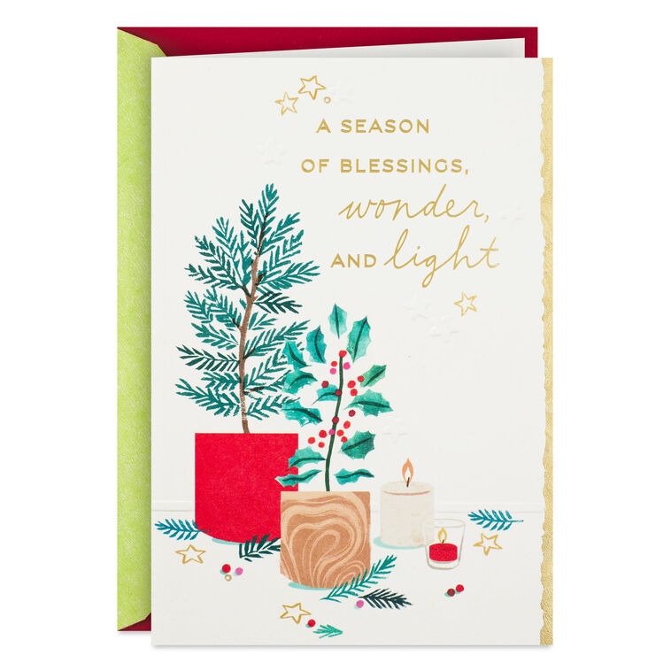 Fir Tree and Holly Christmas Card Card Front image number 1