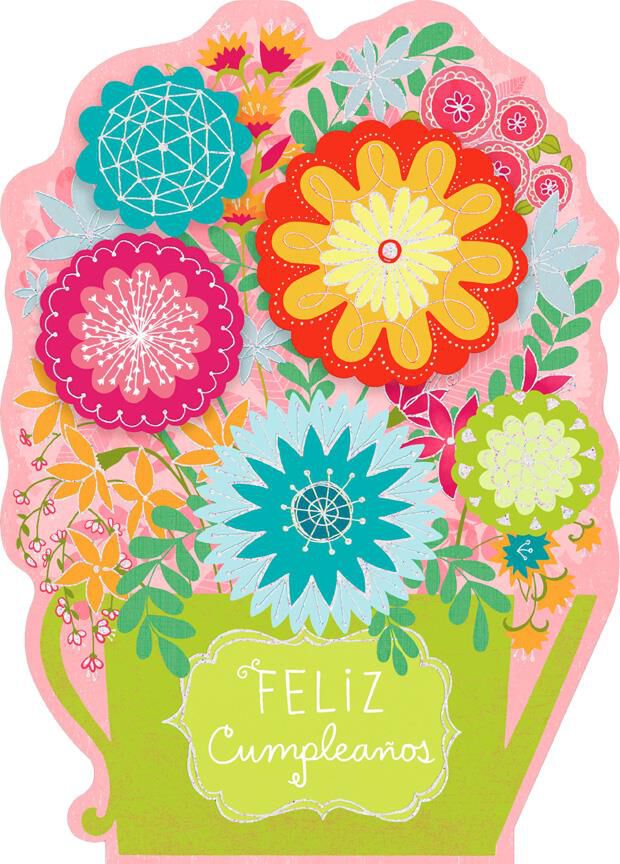 Happy Flowers Large Spanish-Language Birthday Card, 12"