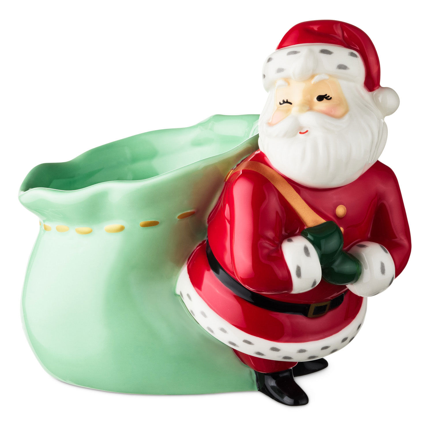Santa With Toy Bag Candy Dish, 7" H