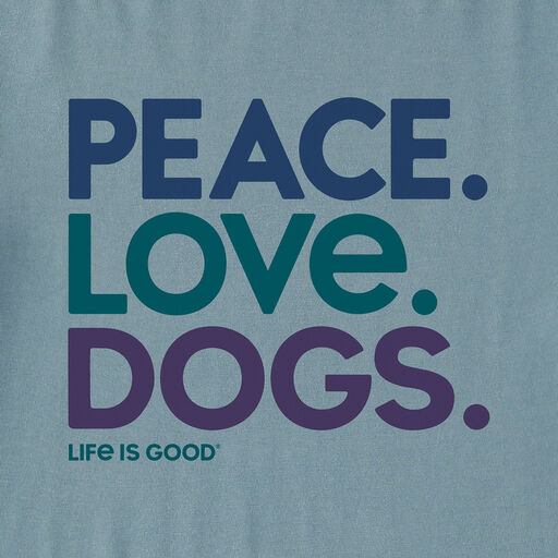 Life Is Good Peace Love Dogs Women's Blue-Gray V-Neck Tee, 