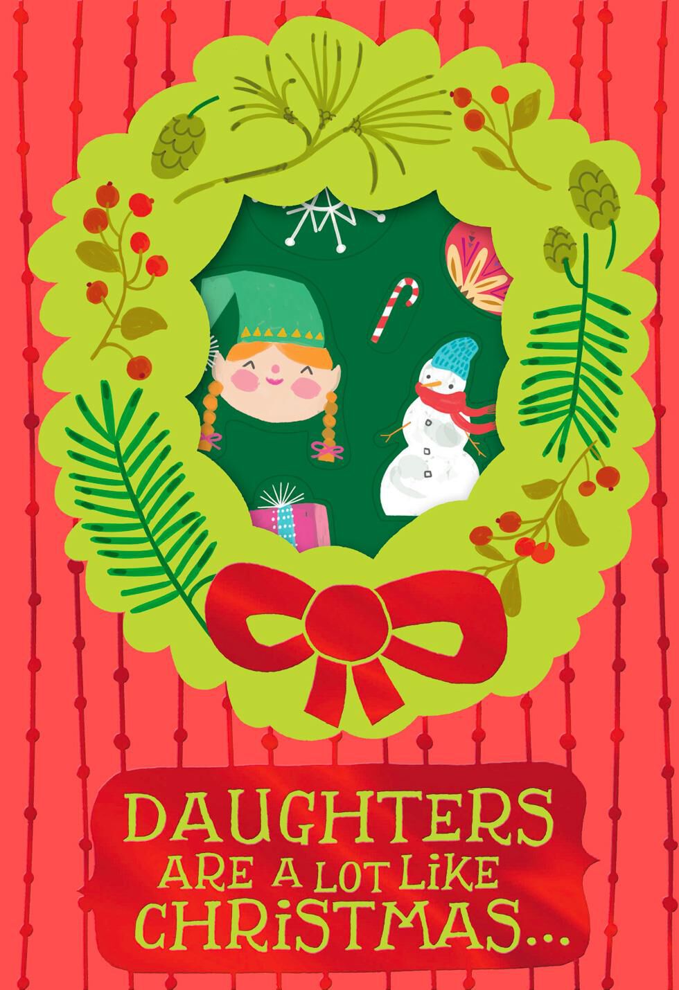 Cheerful Wreath Christmas Card With Stickers for Daughter - Greeting Cards - Hallmark