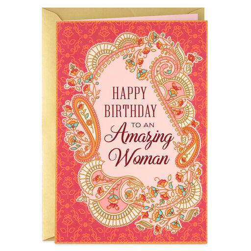 For An Amazing Woman Floral Paisley Birthday Card, 