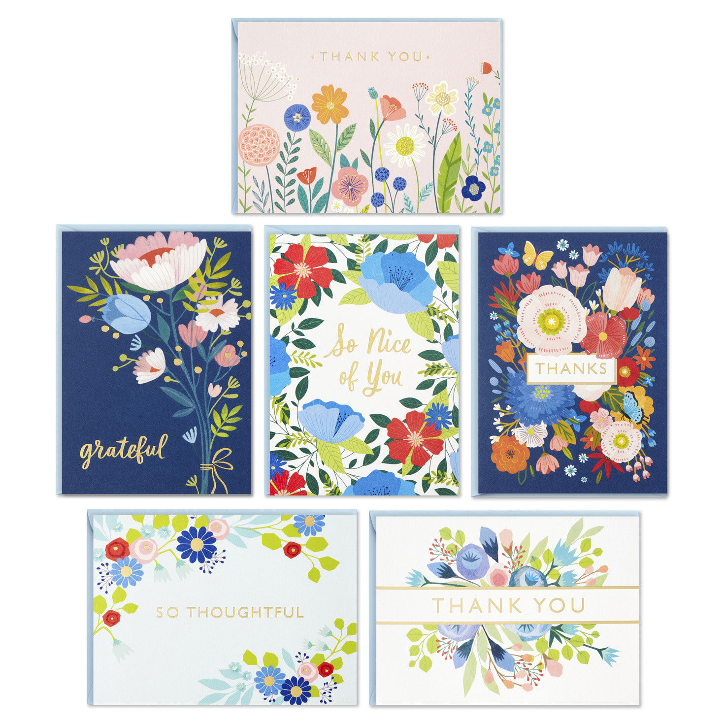 Folk-Art Floral Assorted Blank Thank-You Notes, Box of 36