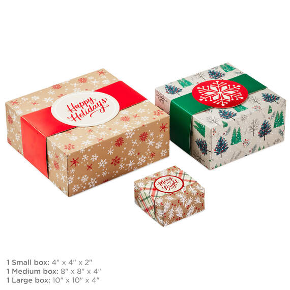 Merry and Bright 3-Pack Christmas Gift Boxes, Assorted Sizes and Designs, , large image number 3