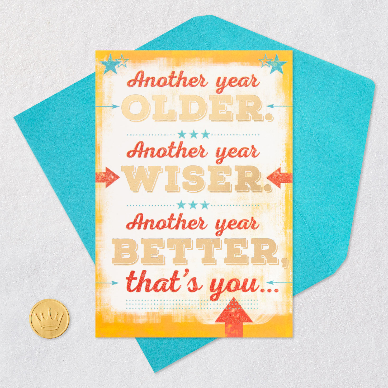 Lettering, Arrows and Stars Birthday Card for Him Card Front with Envelope and Gold Seal image number 5