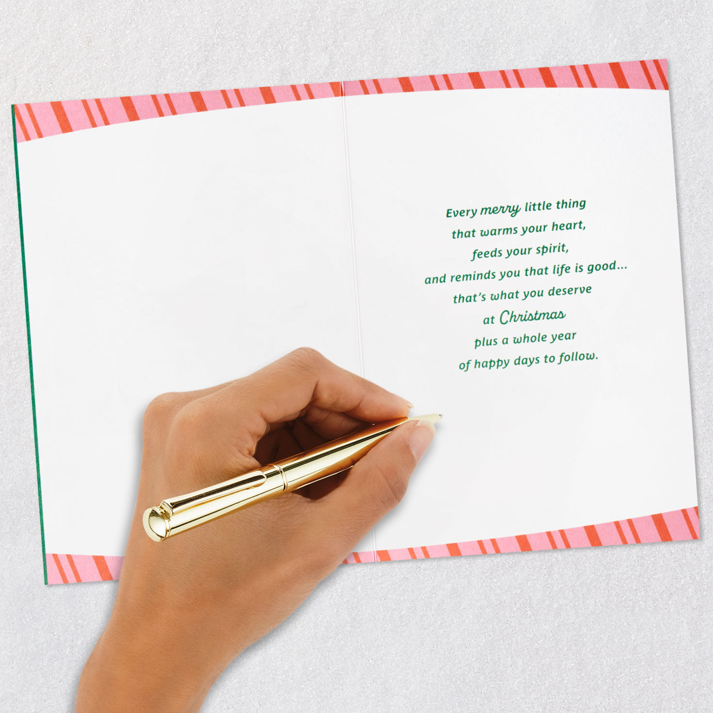 Green and Red Stripes Mom Christmas Card signing card image number 6