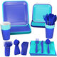 Color Pop 96-Piece Tableware Basics Party Kit, Aqua and Indigo