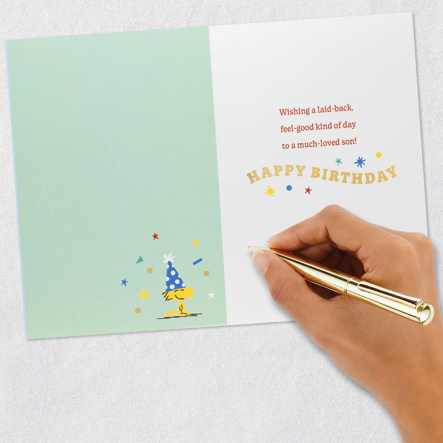 Snoopy Sleeping on Red Doghouse Son Birthday Card Signing card image number 6
