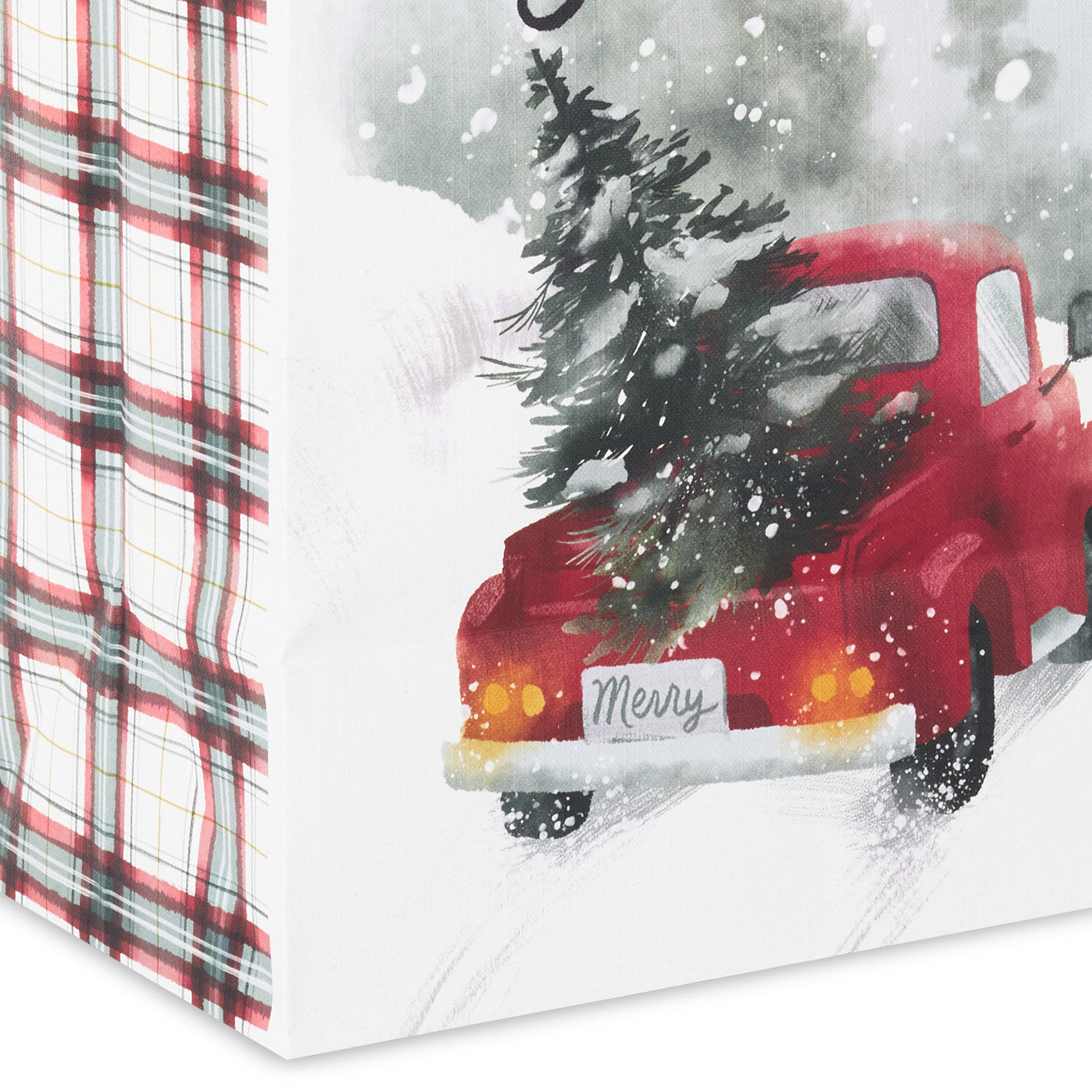 Old Red Truck in Snow Large Christmas Gift Bag Base/Side Detail image number 5