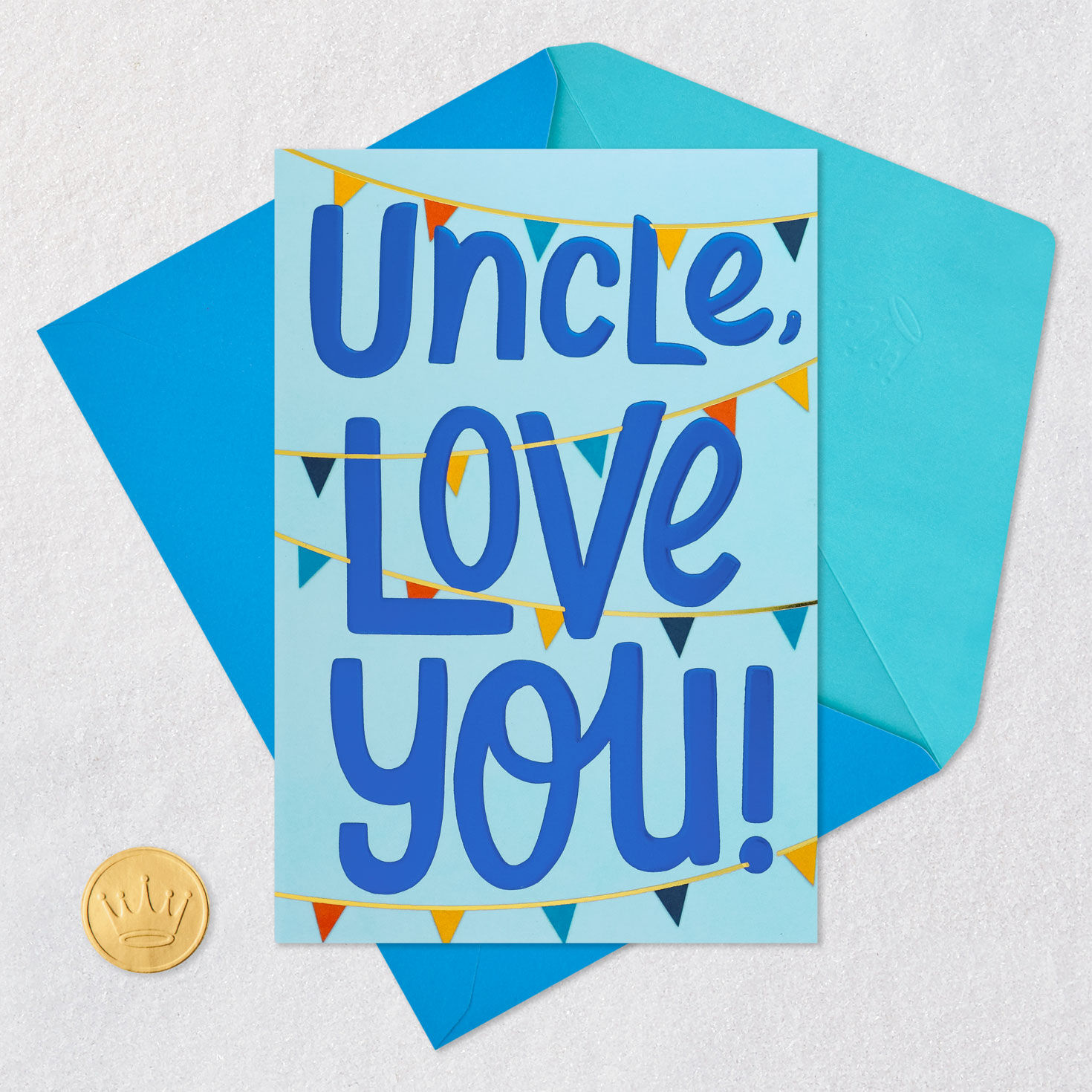 Blue and Yellow Banner Uncle Birthday Card from Kids Card Front with Envelope and Gold Seal image number 5