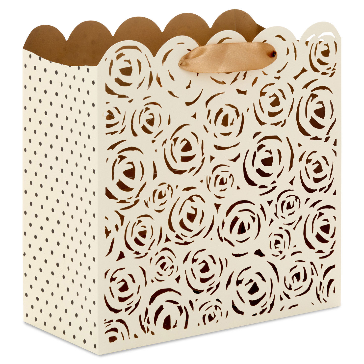 10.4" Cream Roses Laser-Cut Large Square Gift Bag With Tissue Paper