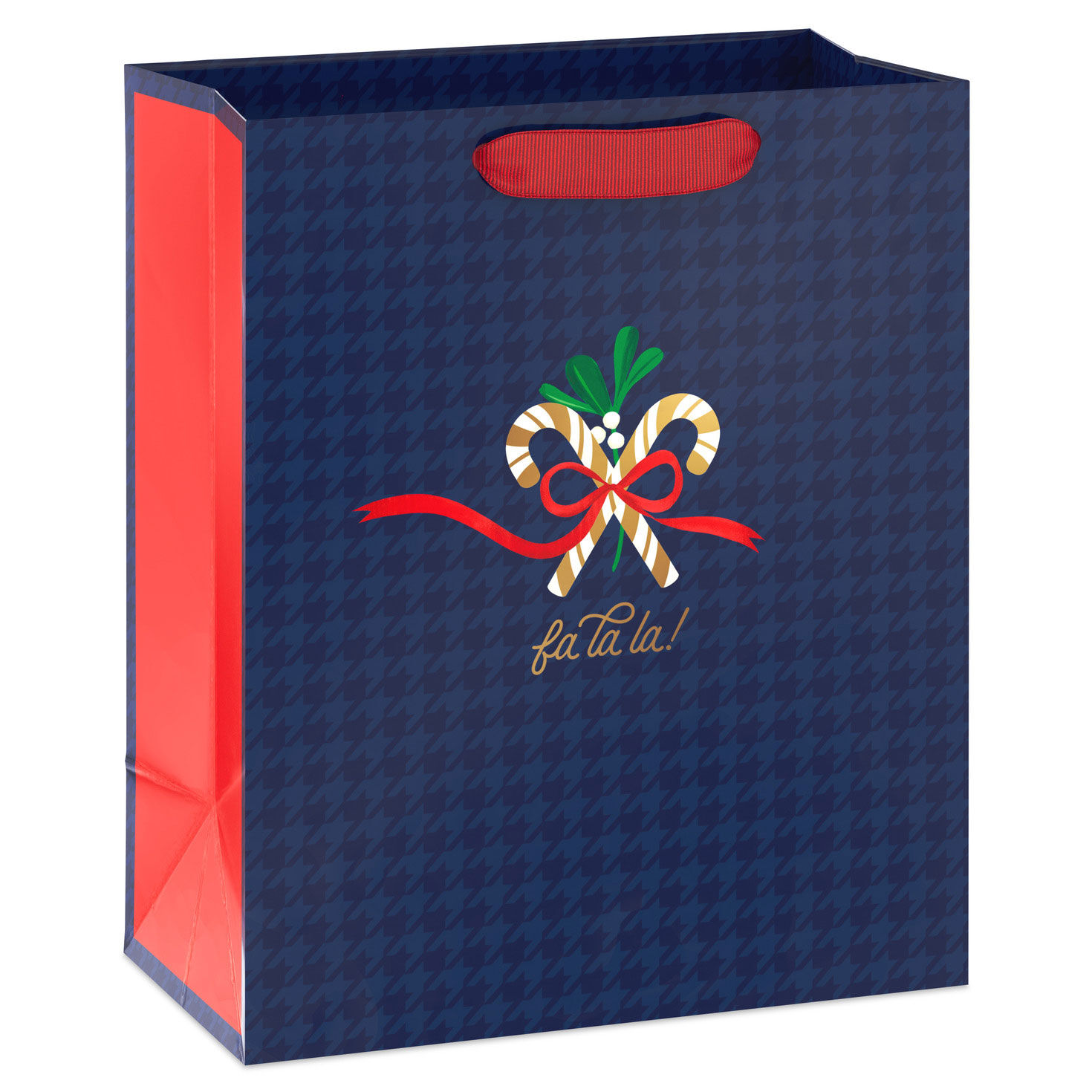 9.6" Navy Blue Houndstooth with Candy Canes Medium Christmas Gift Bag