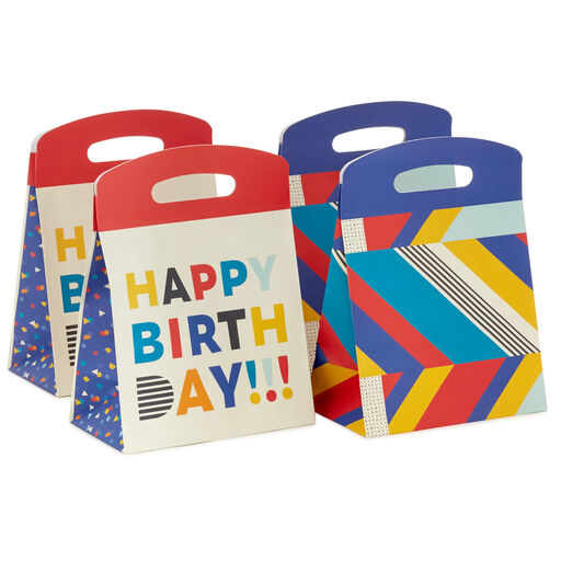 10.3" Bold Birthday 4-Pack Closed Top Large Gift Bags, 