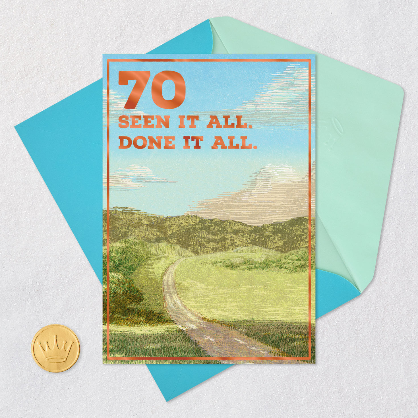 Vintage Road Landscape Funny 70th Birthday Card Card Front with Envelope and Gold Seal image number 5