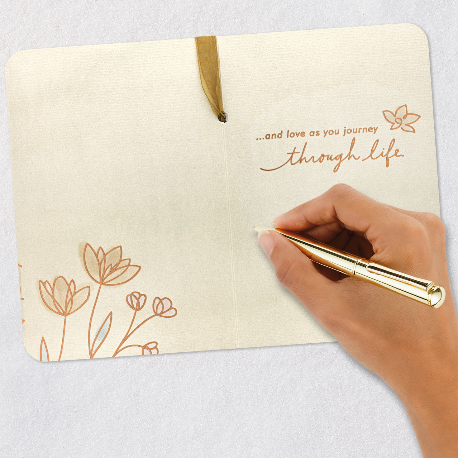 Flowers With Faux Pearls and Ribbon Wedding Card Signing card image number 6