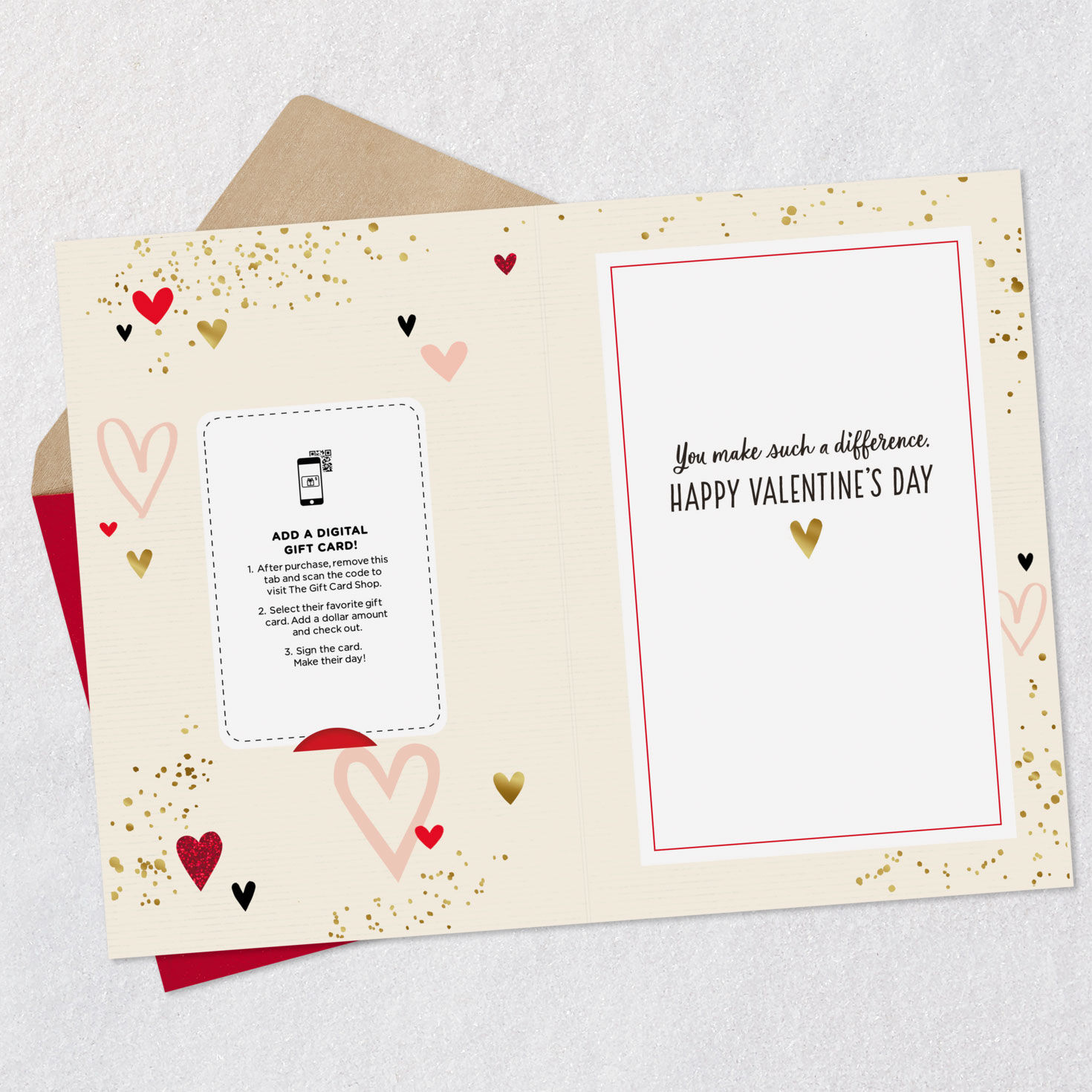 Grateful Hearts Valentine's Gift Card Greeting Open card with envelope image number 3