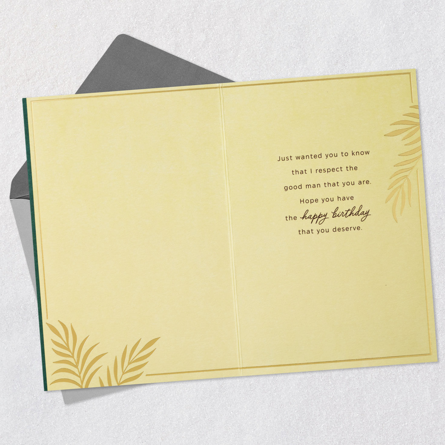 Gold Botanical on Green Birthday Card for Stepdad Open card with envelope image number 3