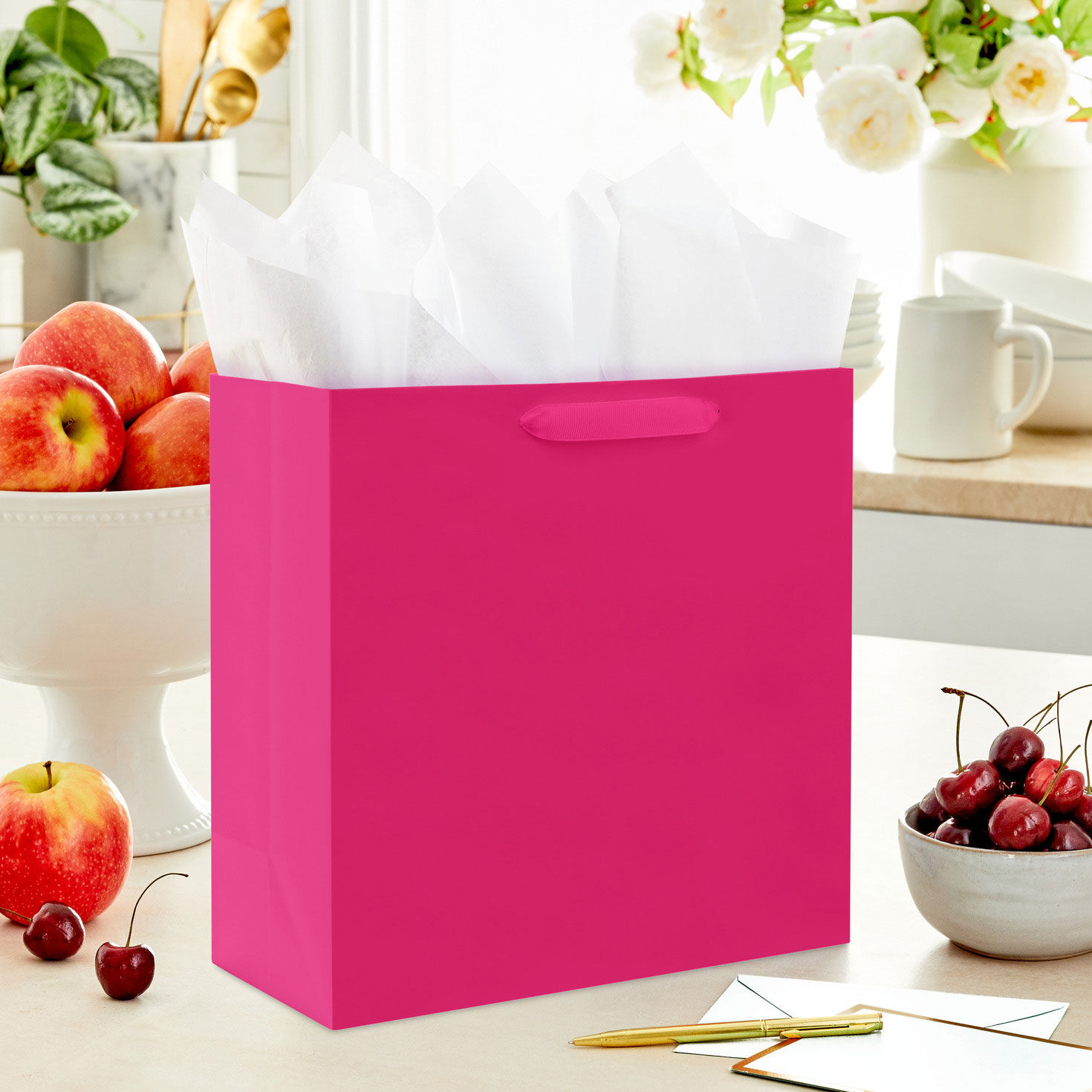10.4" Hot Pink Large Square Gift Bag, Hot Pink, large image number 2