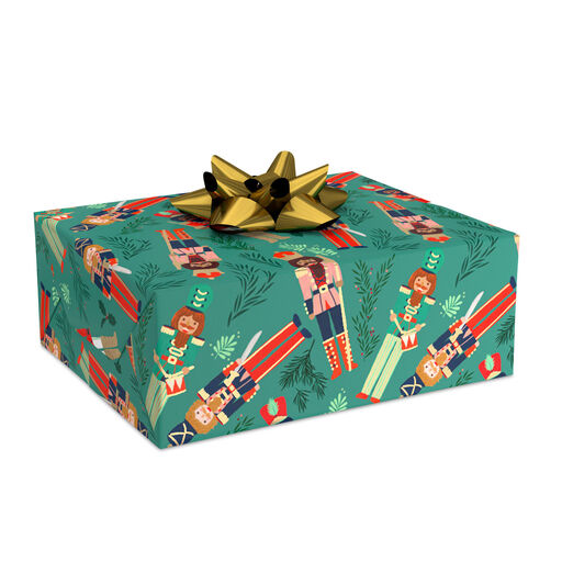 Nutcrackers on Green Christmas Wrapping Paper, 40 sq. ft., 