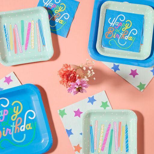 Blue "Happy Birthday" Cocktail Napkins, Set of 16, 