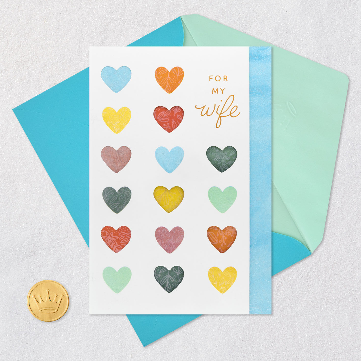 Colorful Hearts Mother's Day Card for Wife Card Front with Envelope and Gold Seal image number 5