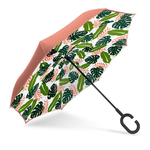 Unbelievabrella Reverse Closing Umbrella With Leaf Print, 