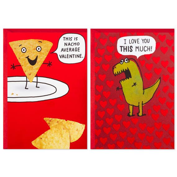 Nachos and Dinosaur Assorted Funny Valentine's Day Cards, Pack of 2