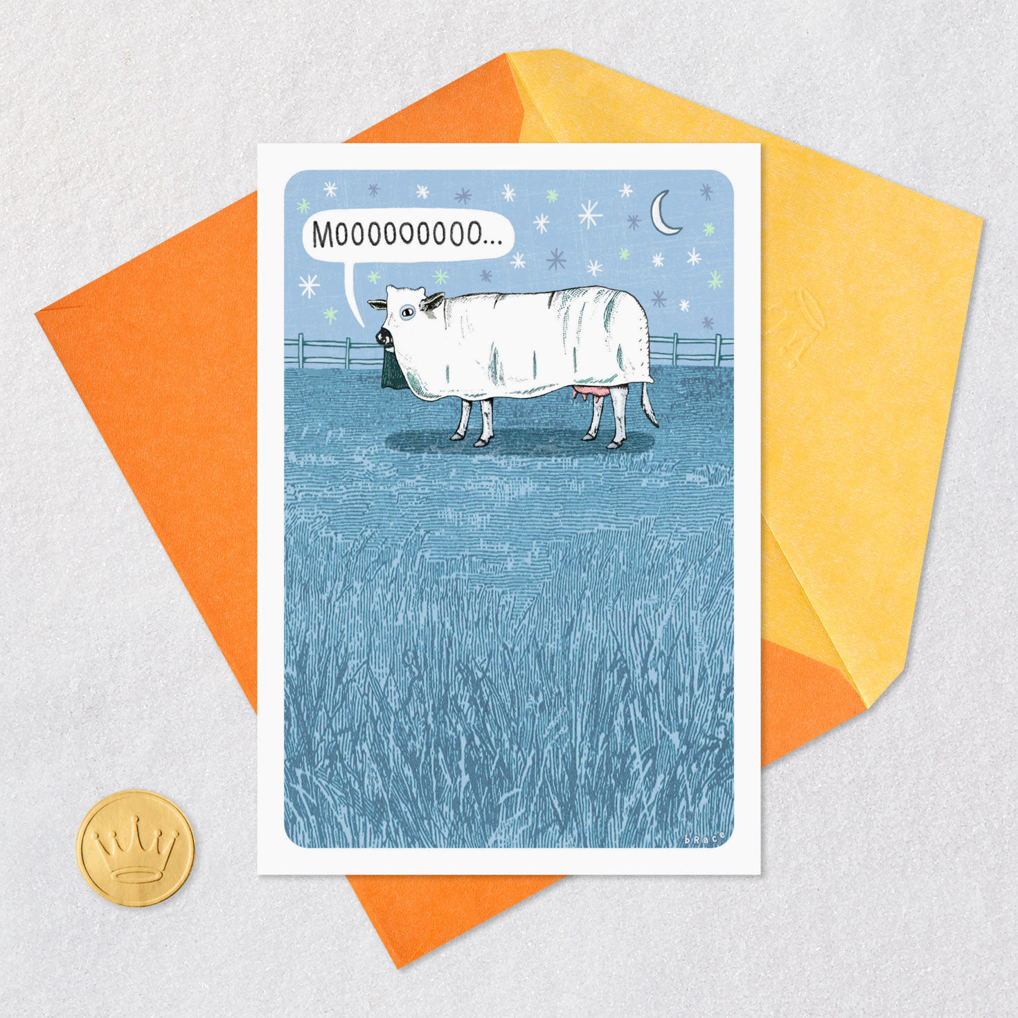 Cow Ghost Saying Boo Funny Halloween Card Card Front with Envelope and Gold Seal image number 5