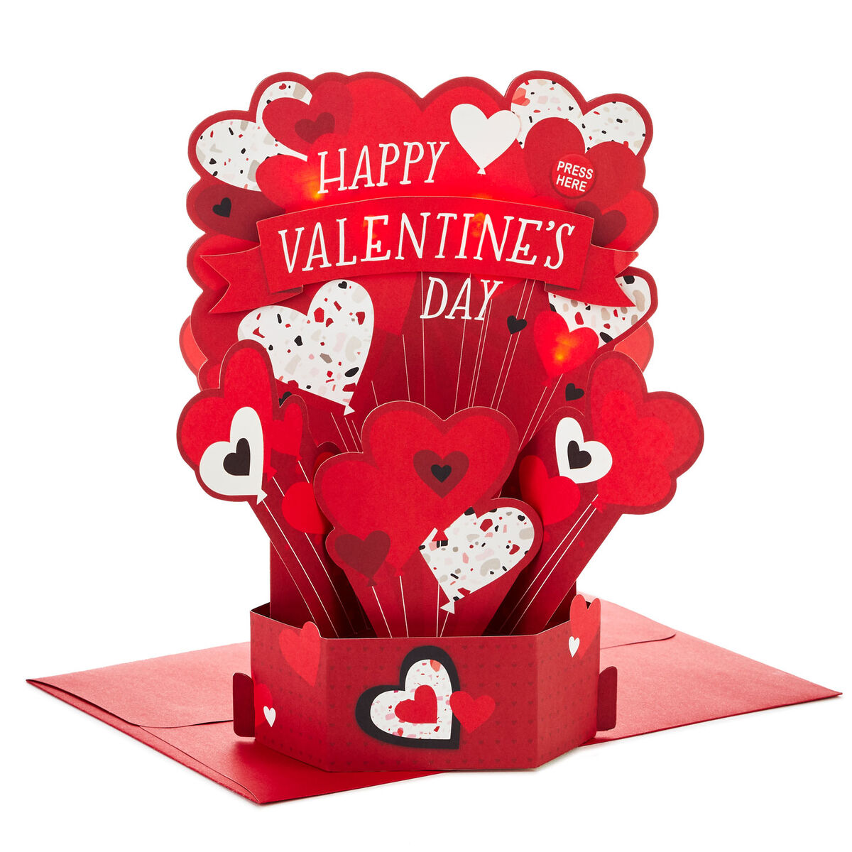 Heart Balloons Musical 3D Pop-Up Valentine's Day Card With Light