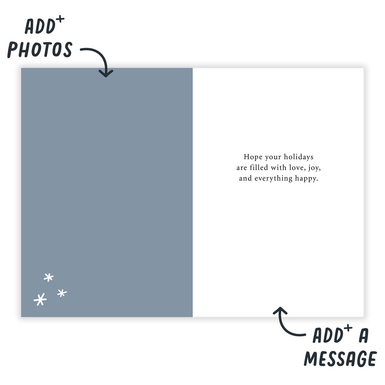 White Frame First Holiday Personalized Photo Card Open Card indicating personalization image number 3