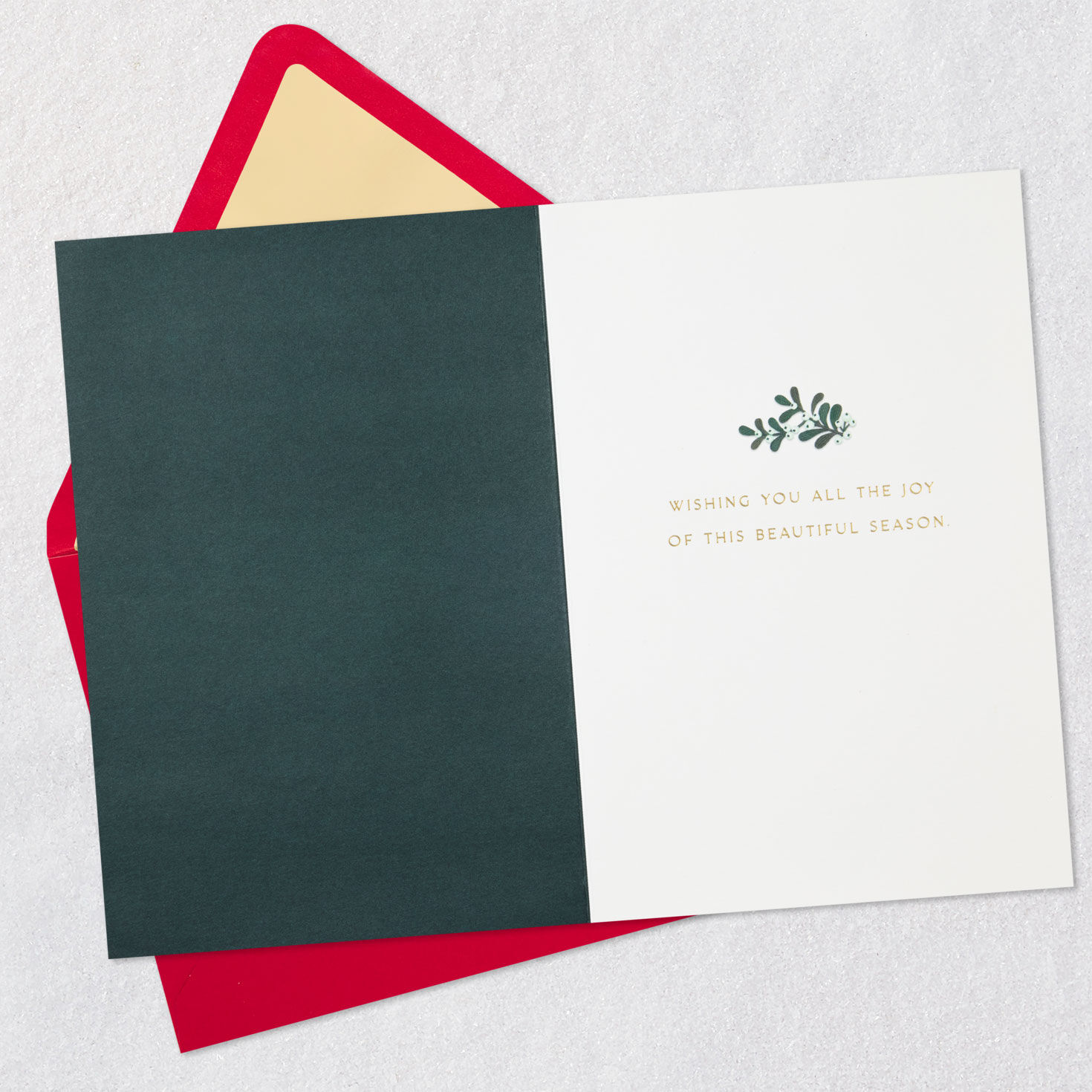 Poinsettia Botanical Gold Foil Christmas Card Open card with envelope image number 3
