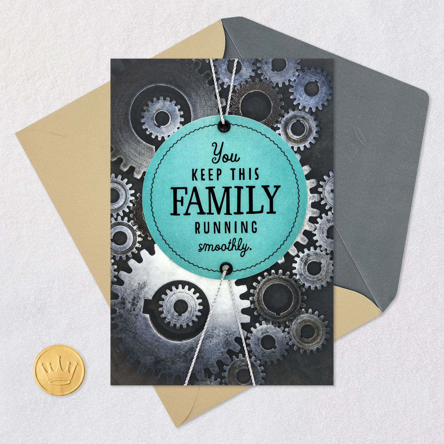 Metallic Gears Dad Father's Day Card Card Front with Envelope and Gold Seal image number 6