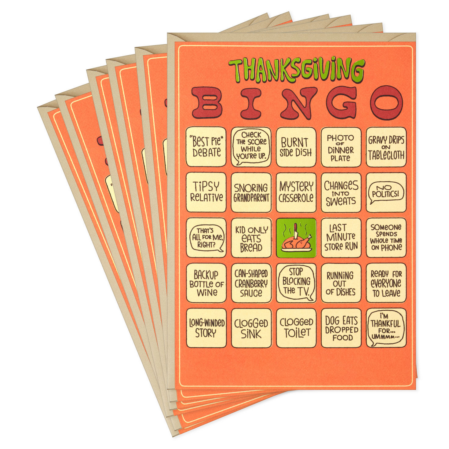 Thanksgiving Bingo Funny Thanksgiving Cards, Pack of 6