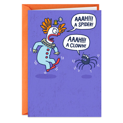 Scary Clown and Spider Funny Halloween Card, 