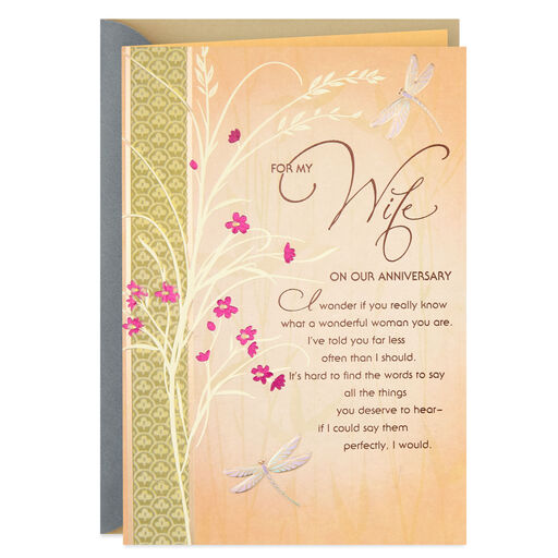 Dragonflies and Flowers Anniversary Card for Wife, 