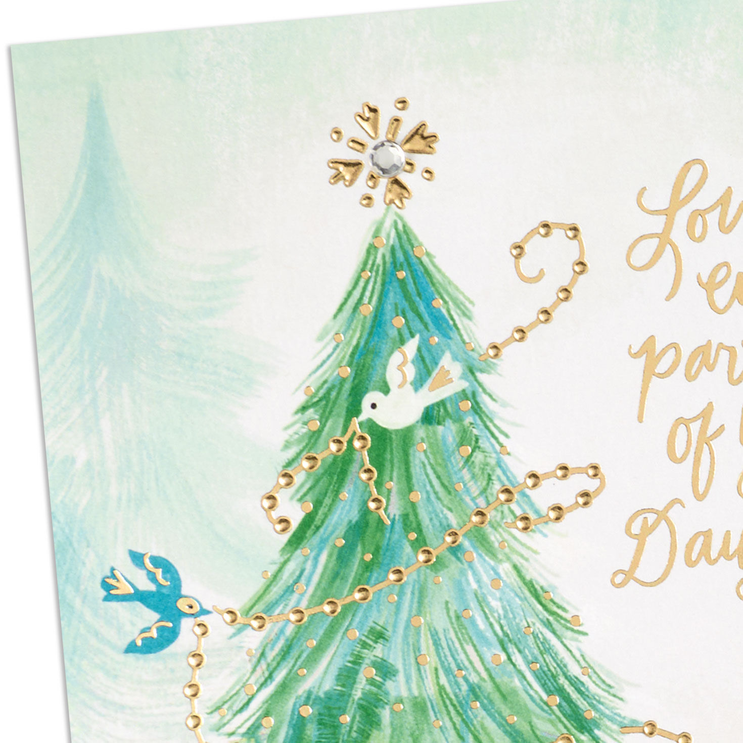 Birds Decorating Tree Daughter Christmas Card Card Front Detail image number 5